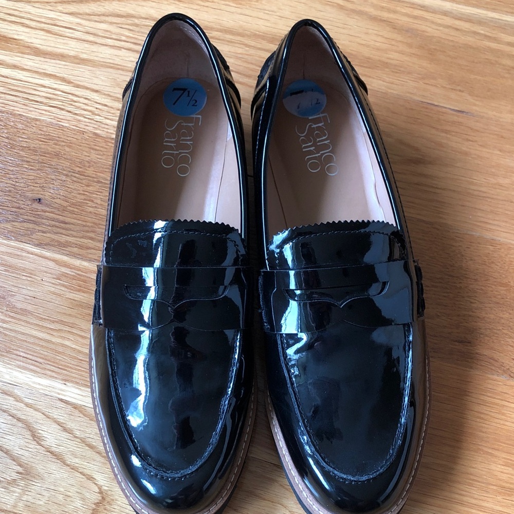 Franco Sarto Black Patent Penny Loafers